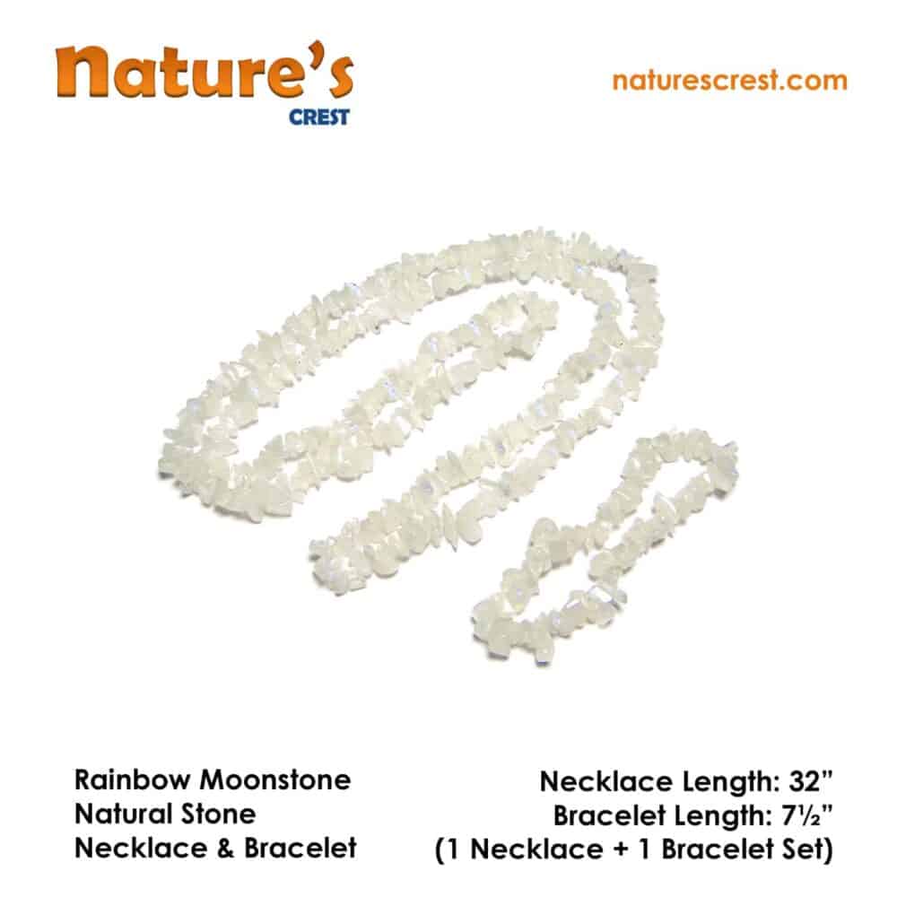 Nature's Crest - Rainbow Moonstone Chip Beads - Rainbow Moonstone Natural Stone Necklace Bracelet Set Vector