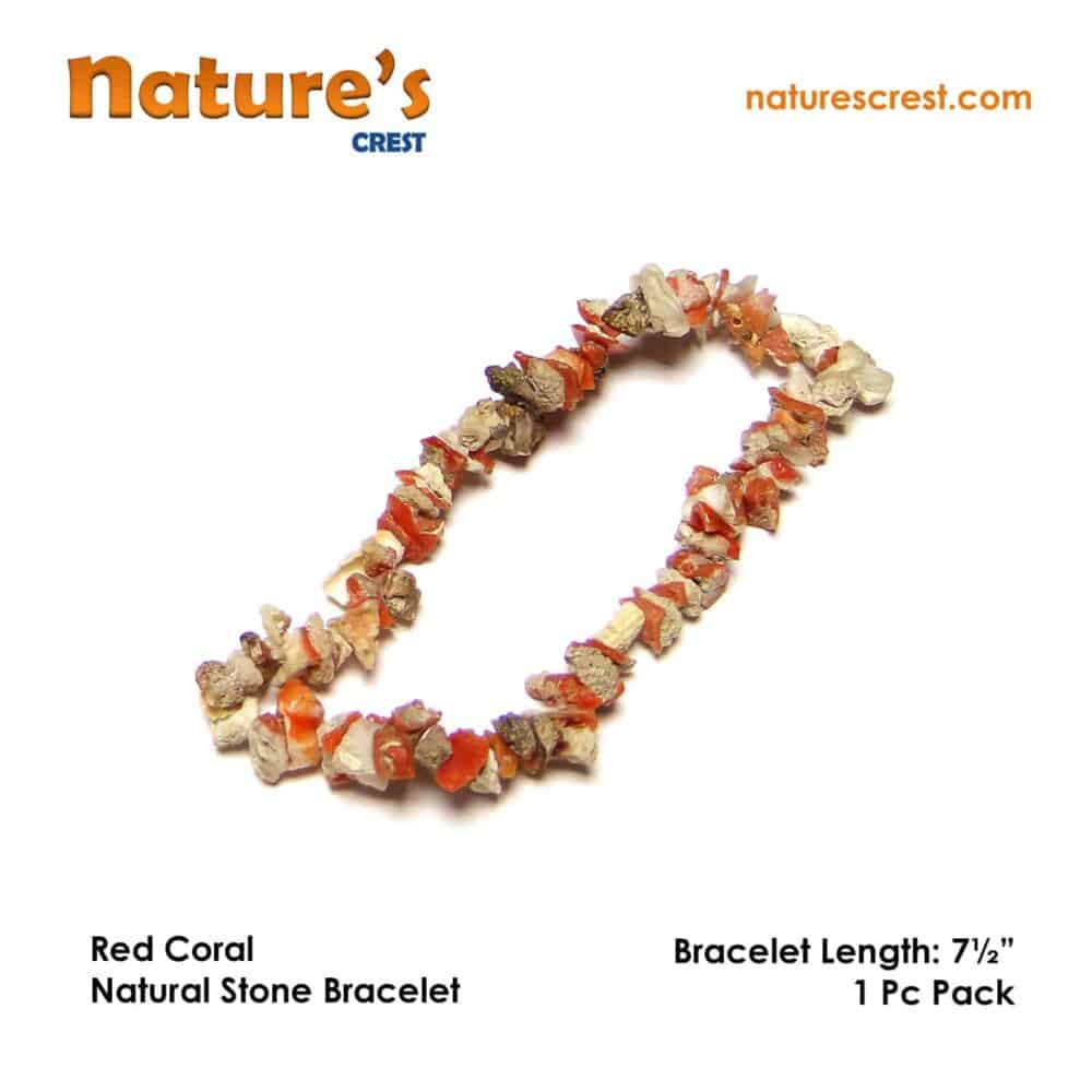 Nature's Crest - Red Coral Chip Beads - Red Coral Natural Stone Bracelet Vector