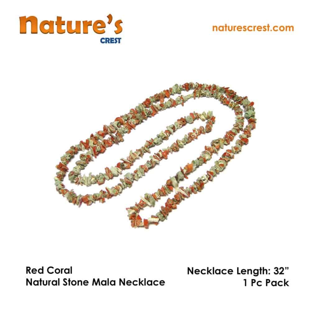Nature's Crest - Red Coral Chip Beads - Red Coral Natural Stone Necklace 32 Vector
