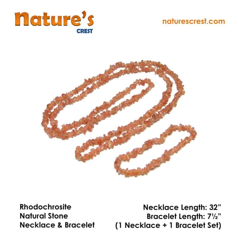 Nature's Crest - Rhodochrosite Chip Beads - Rhodochrosite Natural Stone Necklace Bracelet Set Vector