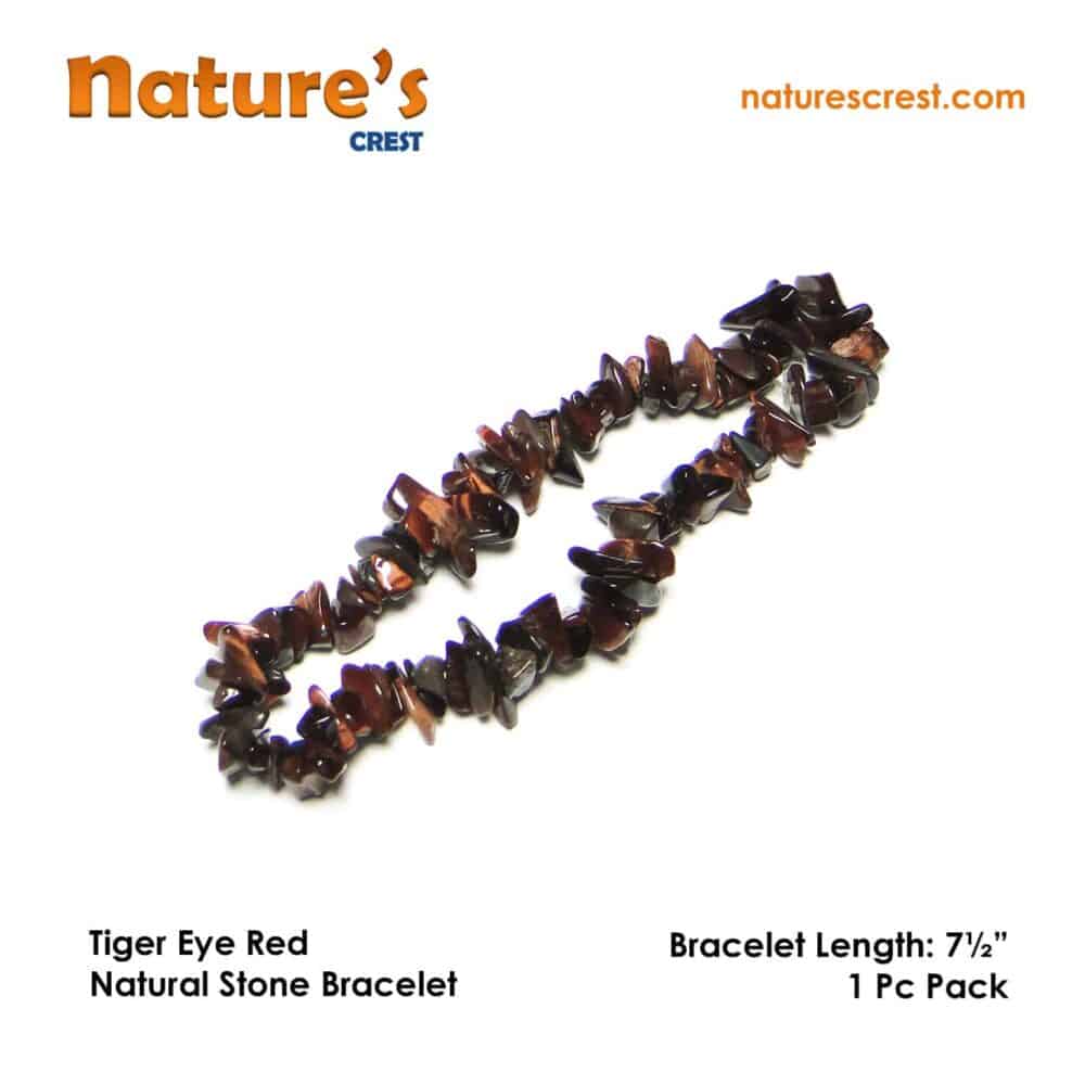 Nature's Crest - Tiger Eye Red Chip Beads - Tiger Eye Red Natural Stone Bracelet Vector