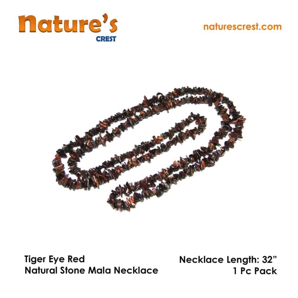 Nature's Crest - Tiger Eye Red Chip Beads - Tiger Eye Red Natural Stone Necklace 32 Vector