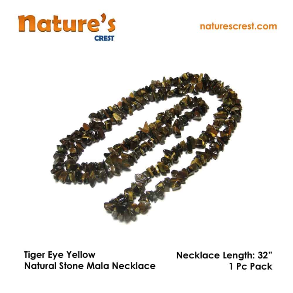 Nature's Crest - Tiger Eye Yellow Chip Beads - Tiger Eye Yellow Natural Stone Necklace 32 Vector