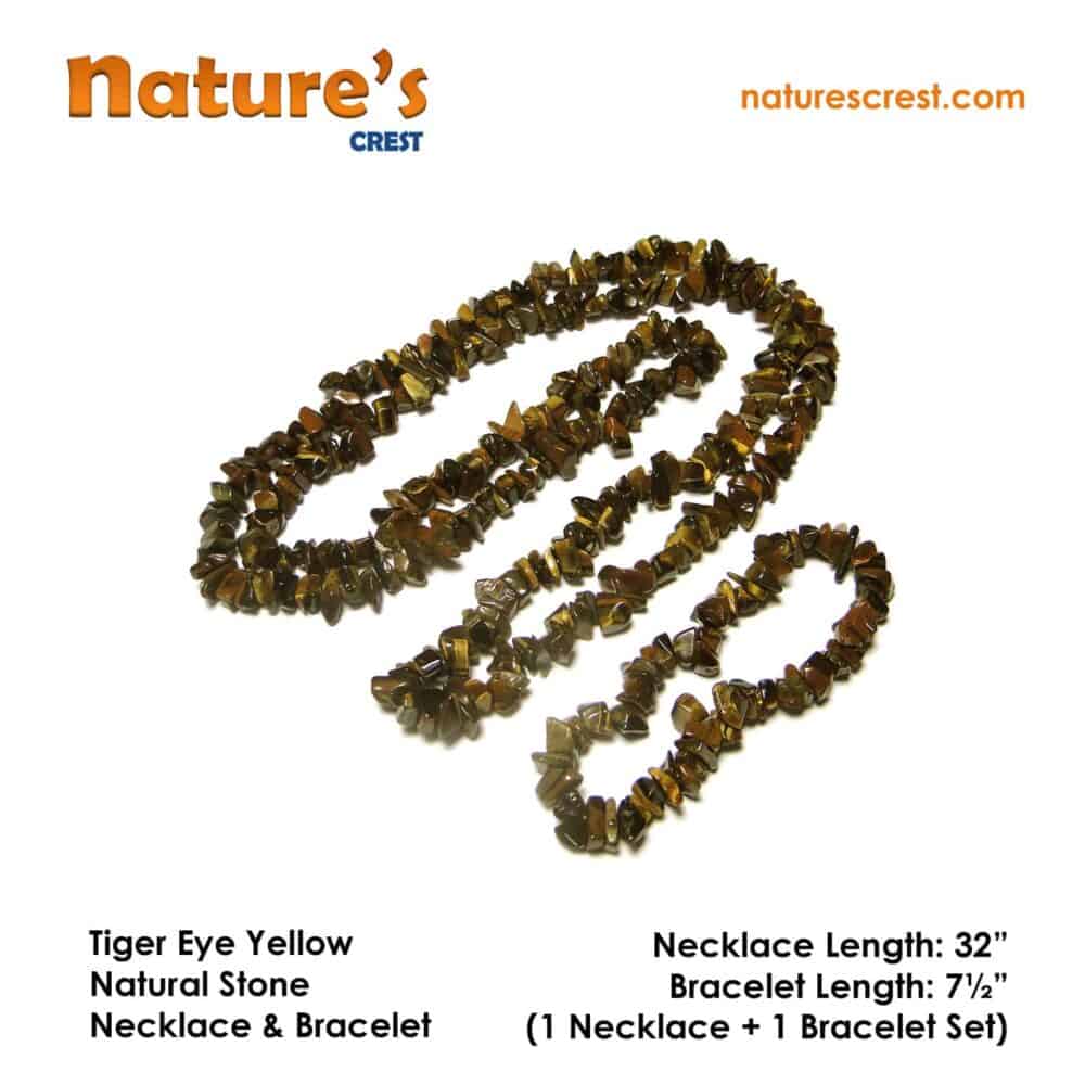 Nature's Crest - Tiger Eye Yellow Chip Beads - Tiger Eye Yellow Natural Stone Necklace Bracelet Set Vector