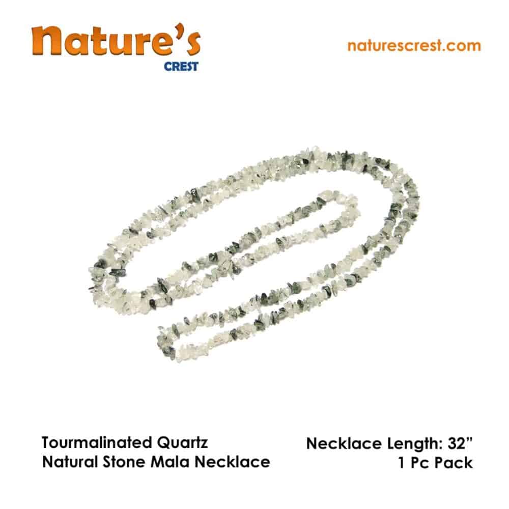 Nature's Crest - Tourmalinated Quartz Chip Beads - Tourmalinated Quartz Natural Stone Necklace 32 Vector