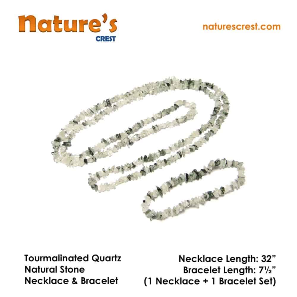 Nature's Crest - Tourmalinated Quartz Chip Beads - Tourmalinated Quartz Natural Stone Necklace Bracelet Set Vector