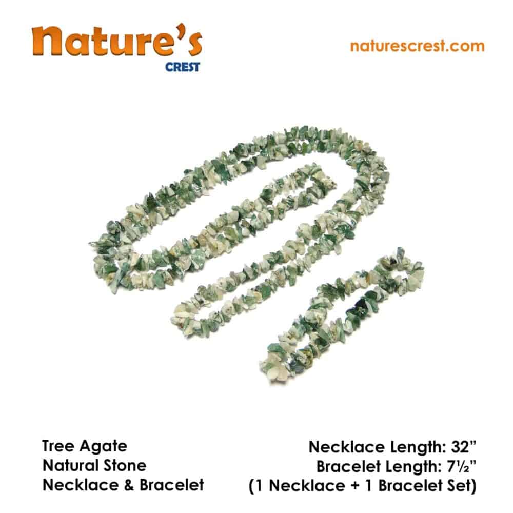 Nature's Crest - Tree Agate Chip Beads - Tree Agate Natural Stone Necklace Bracelet Set Vector