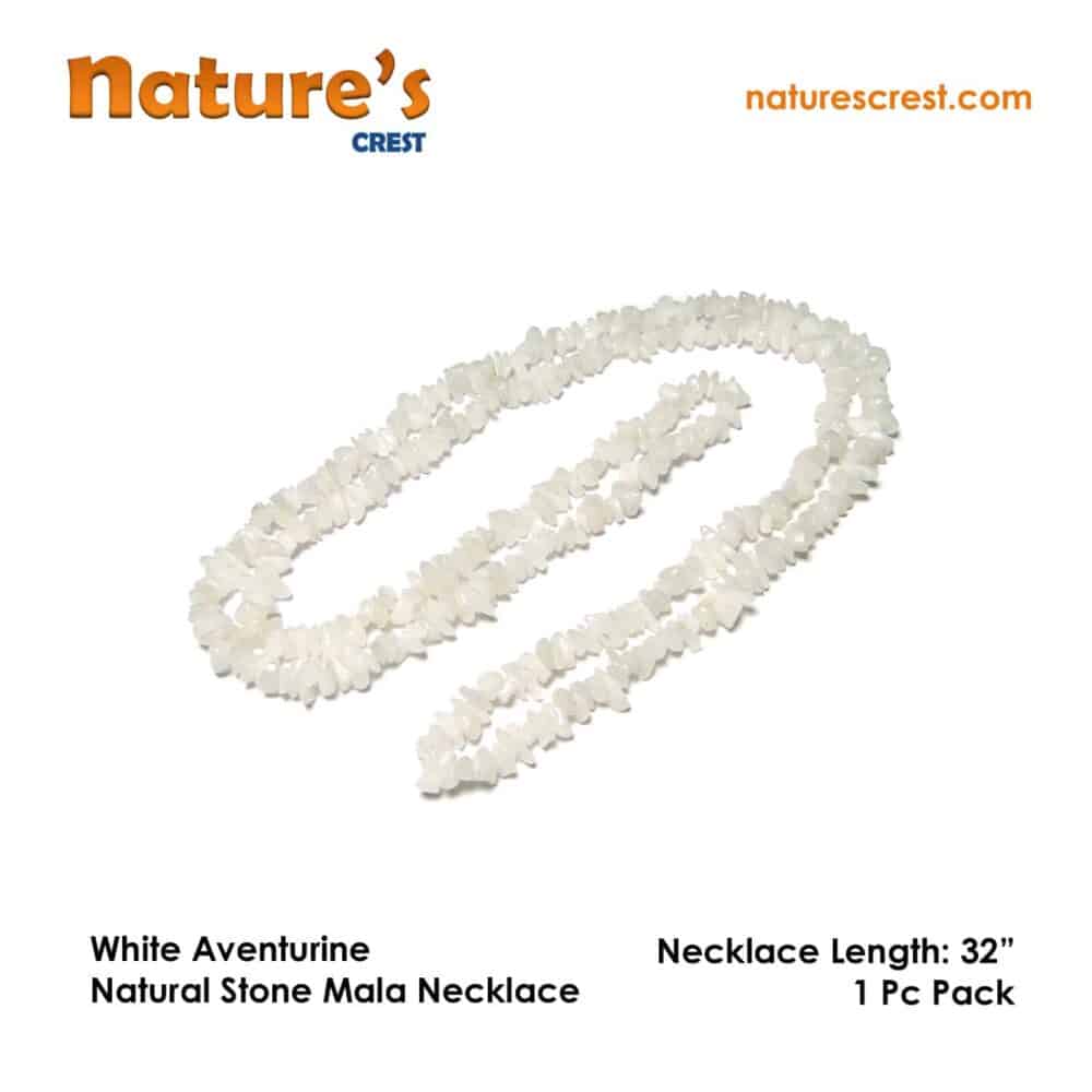 Nature's Crest - White Aventurine Chip Beads - White Aventurine Natural Stone Necklace 32 Vector