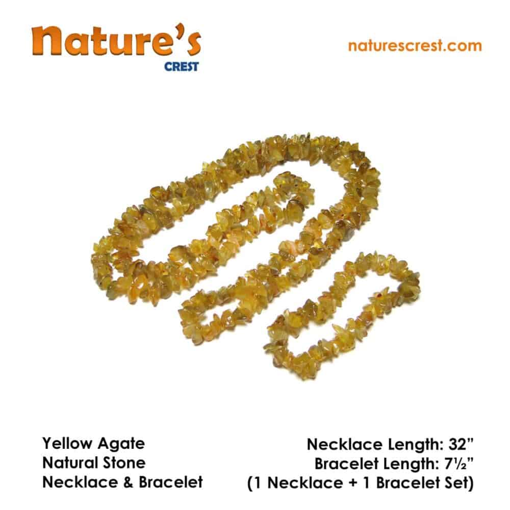 Nature's Crest - Yellow Agate Chip Beads - Yellow Agate Natural Stone Necklace Bracelet Set Vector