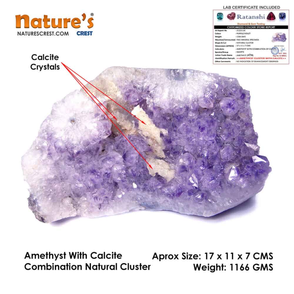 Nature's Crest - Amethyst With Calcite Natural Cluster (1166 gms) - Amethyst Cluster Vector 1166 gms